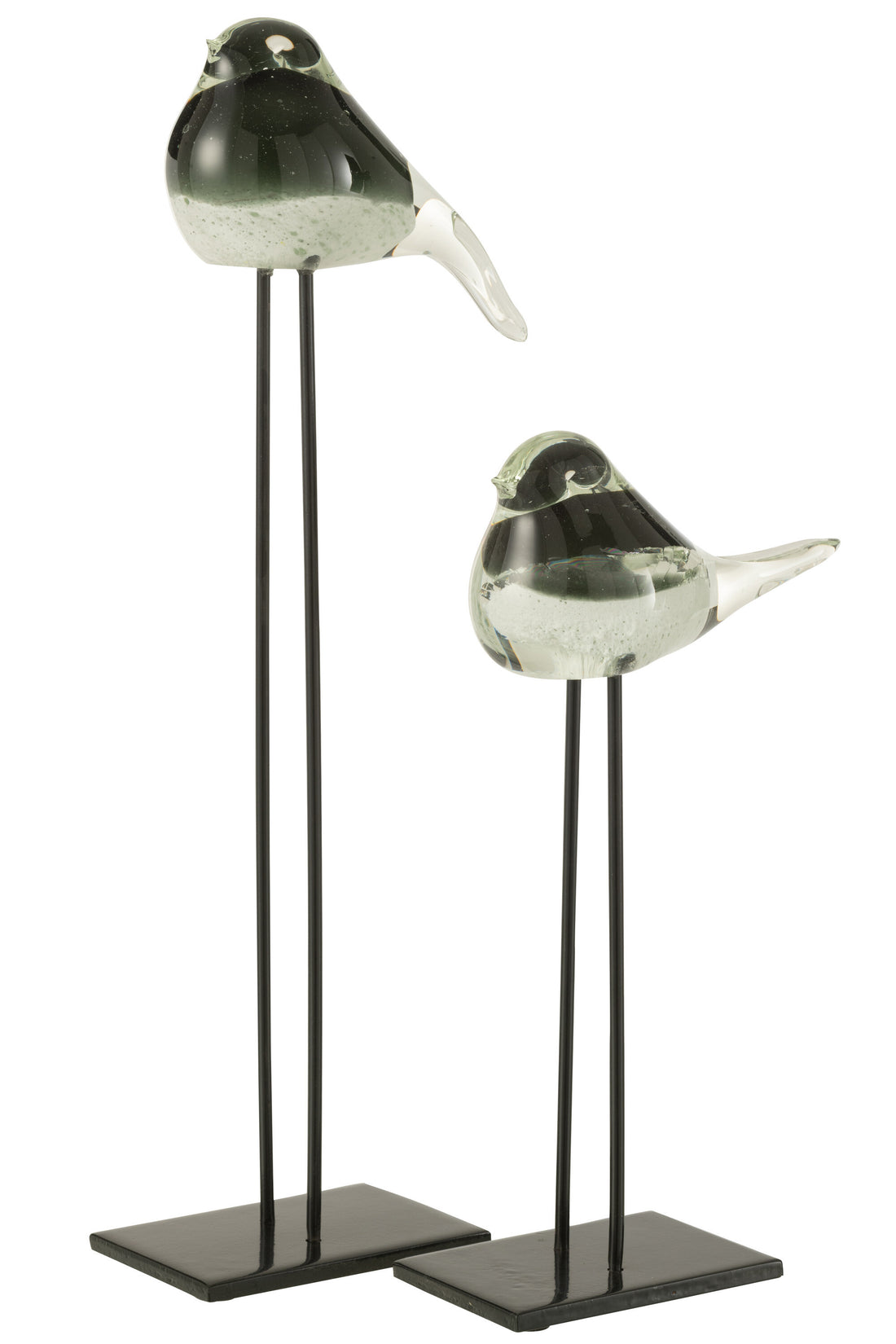 Vogel Op Voet Glas Groen/Wit Groot