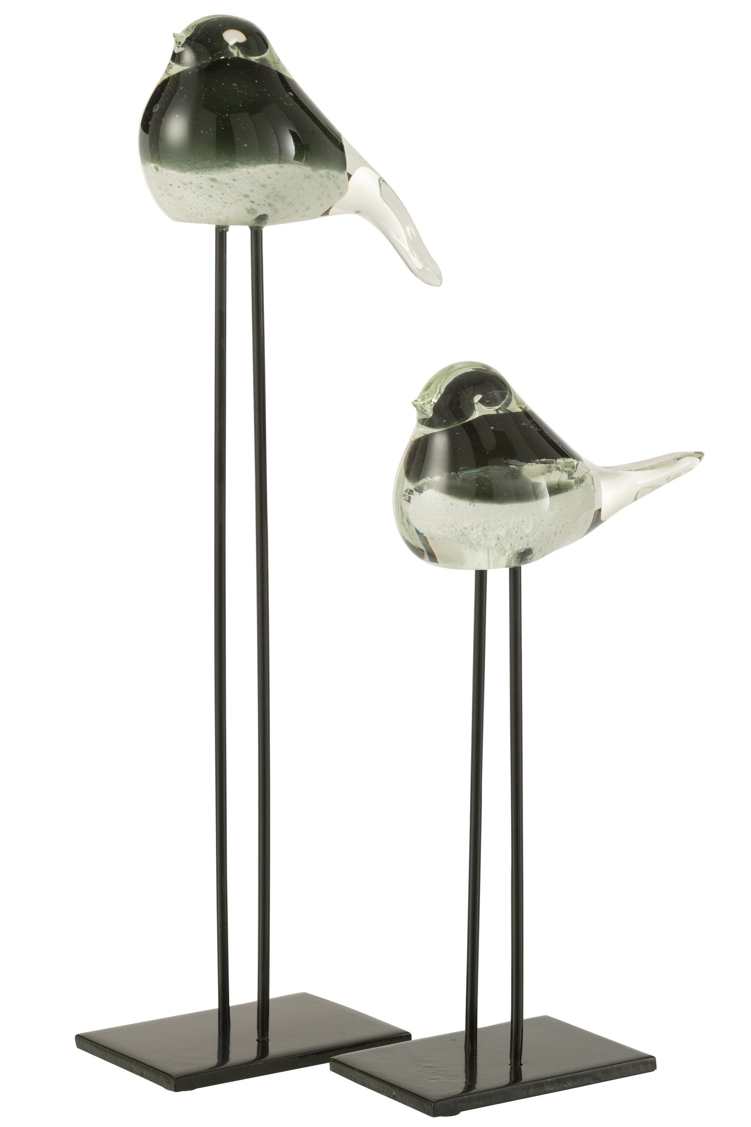 Vogel Op Voet Glas Groen/Wit Groot