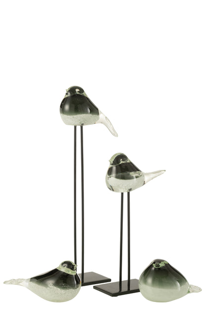 Vogel Op Voet Glas Groen/Wit Groot
