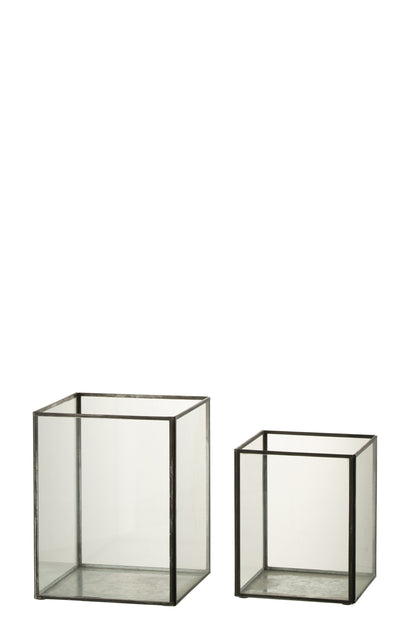 J-Line Kaarshouder - glas - zwart - 2 stuks