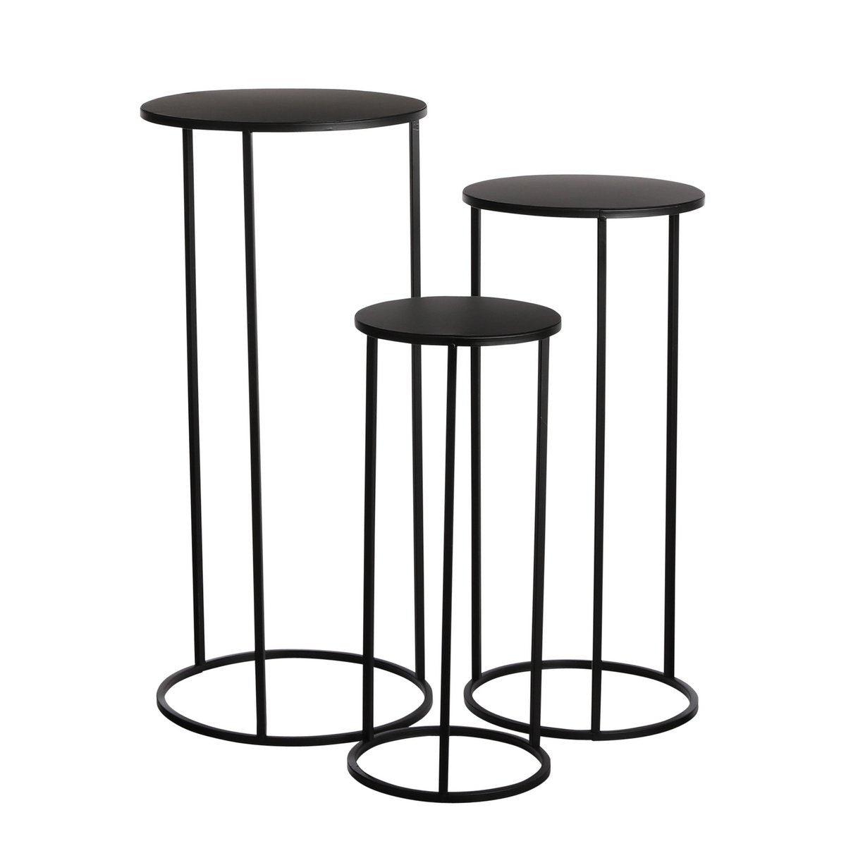 Quinty Bijzettafel - Set van 3 - H70 x Ø32 cm - Metaal - Zwart