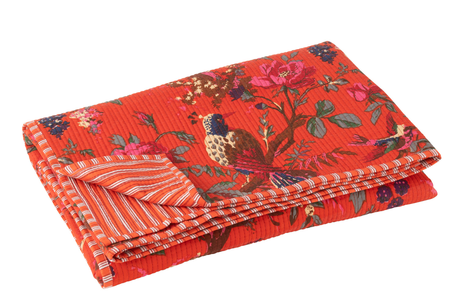 Geruite Vogels/Bloemen Katoenen Fluweel Oranje