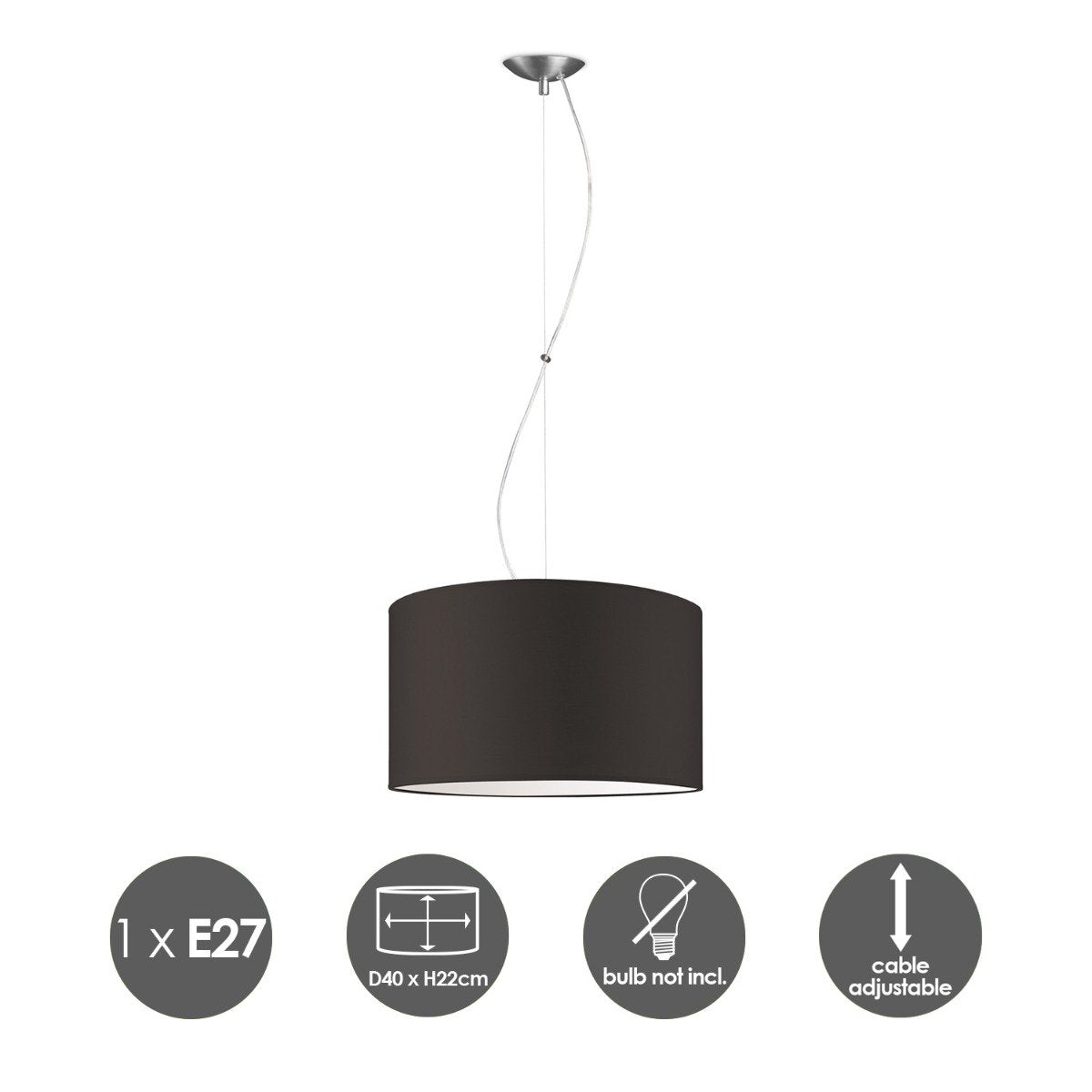 hanglamp Deluxe met lampenkap, E27, chocolade, 40cm