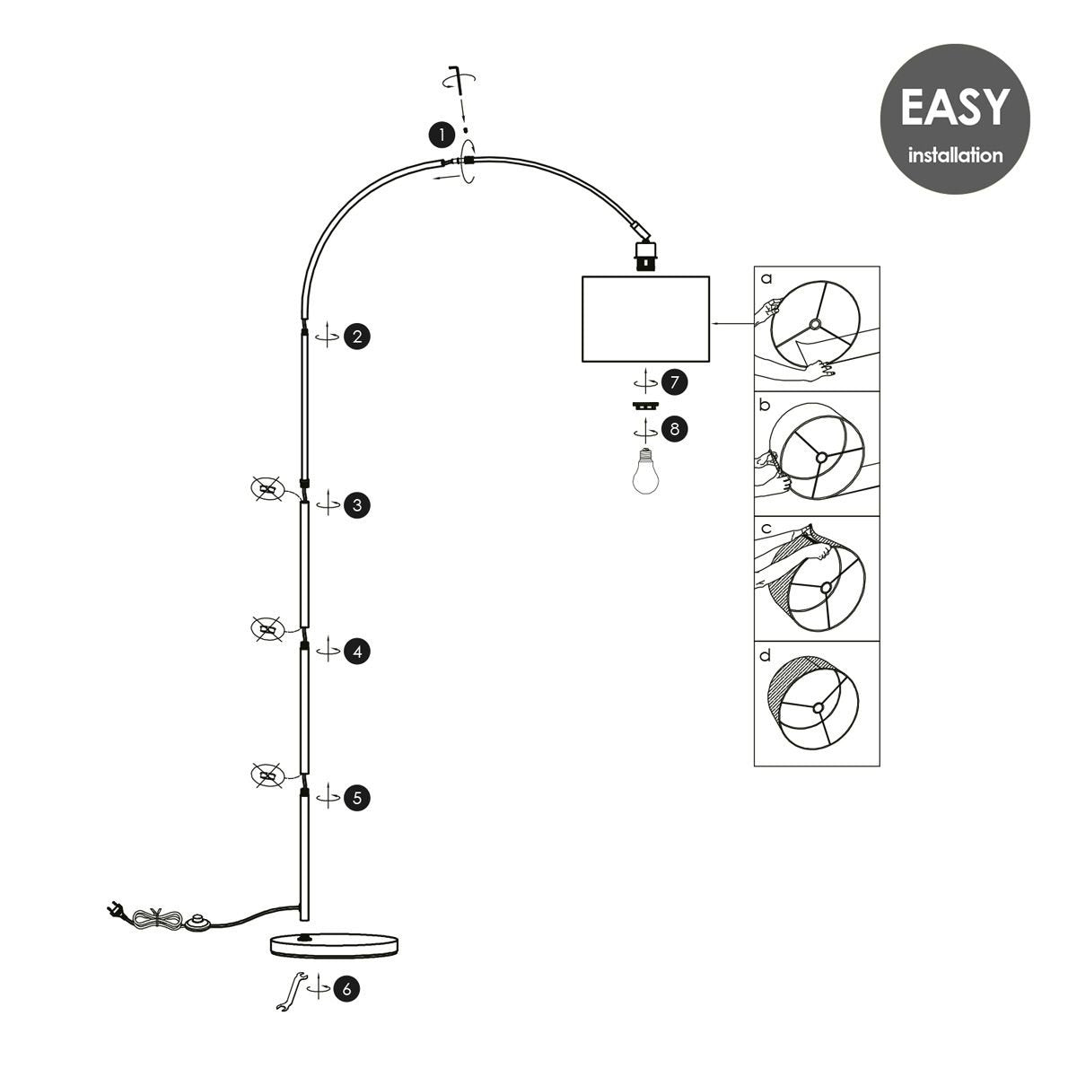 Moderne Boog Vloerlamp - Duke - Geborsteld Staal - Wit