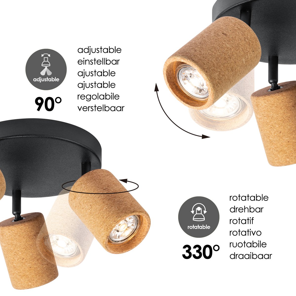 LED Opbouwspot Kurk 3 - dimbaar - Rond - zwart