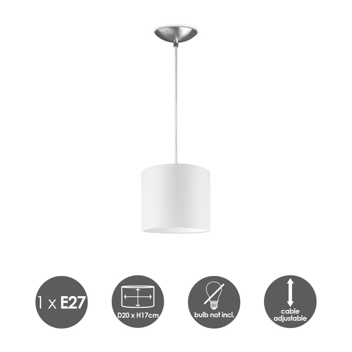 hanglamp Bling met lampenkap, E27, wit, 20cm