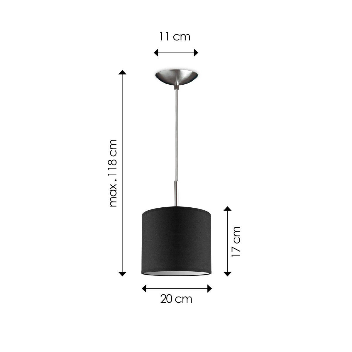 hanglamp Tube Deluxe, E27, zwart, 20cm