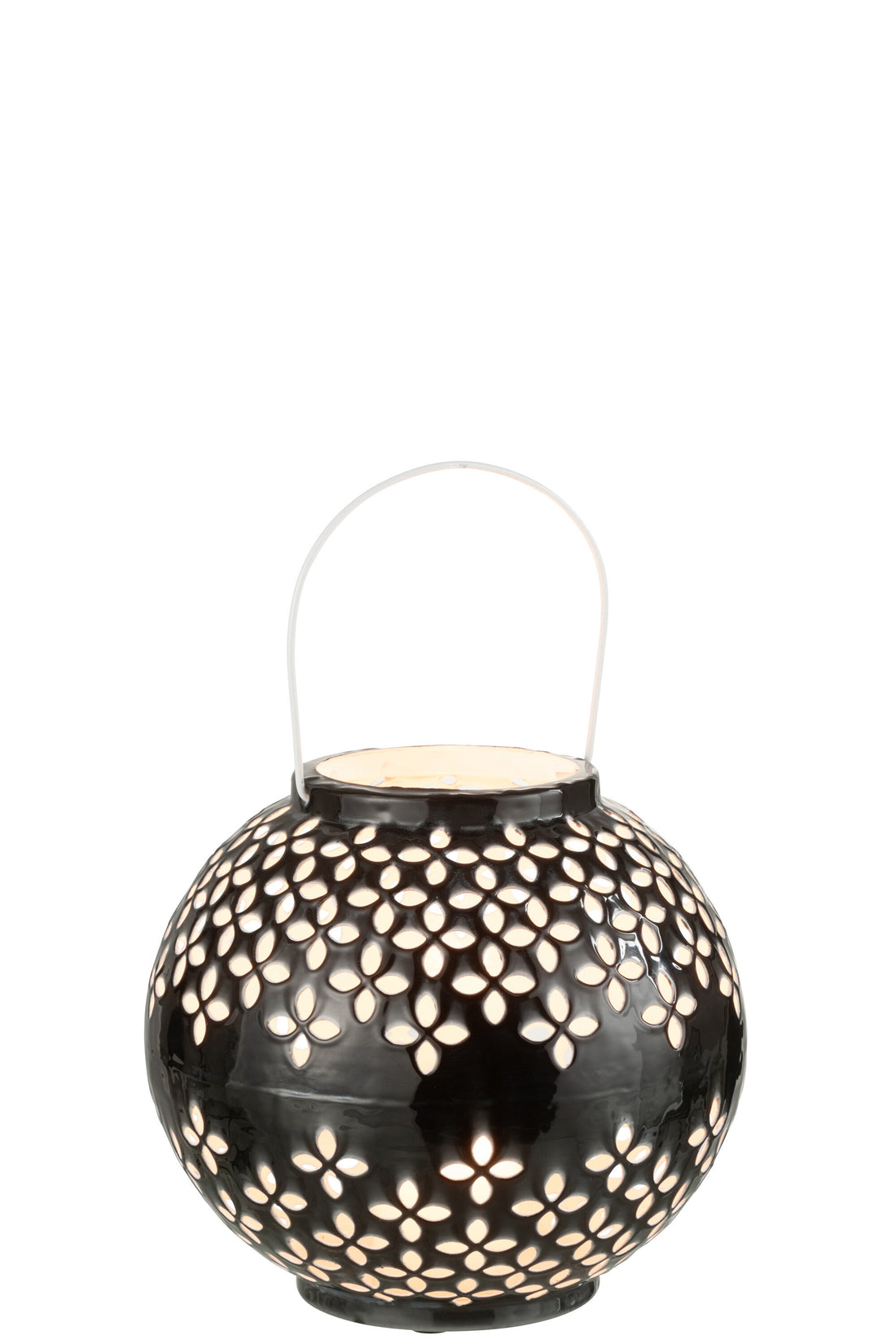 J-Line lantaarn Bol Geperforeerd - ijzer - zwart