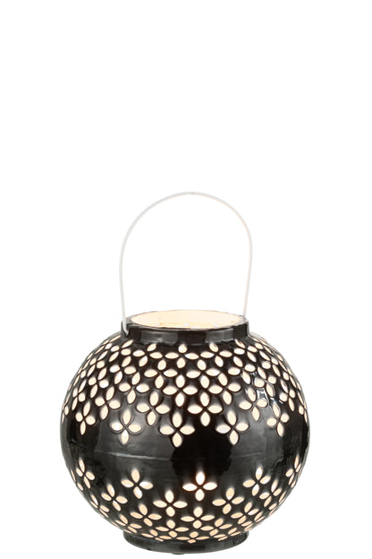J-Line lantaarn Bol Geperforeerd - ijzer - zwart