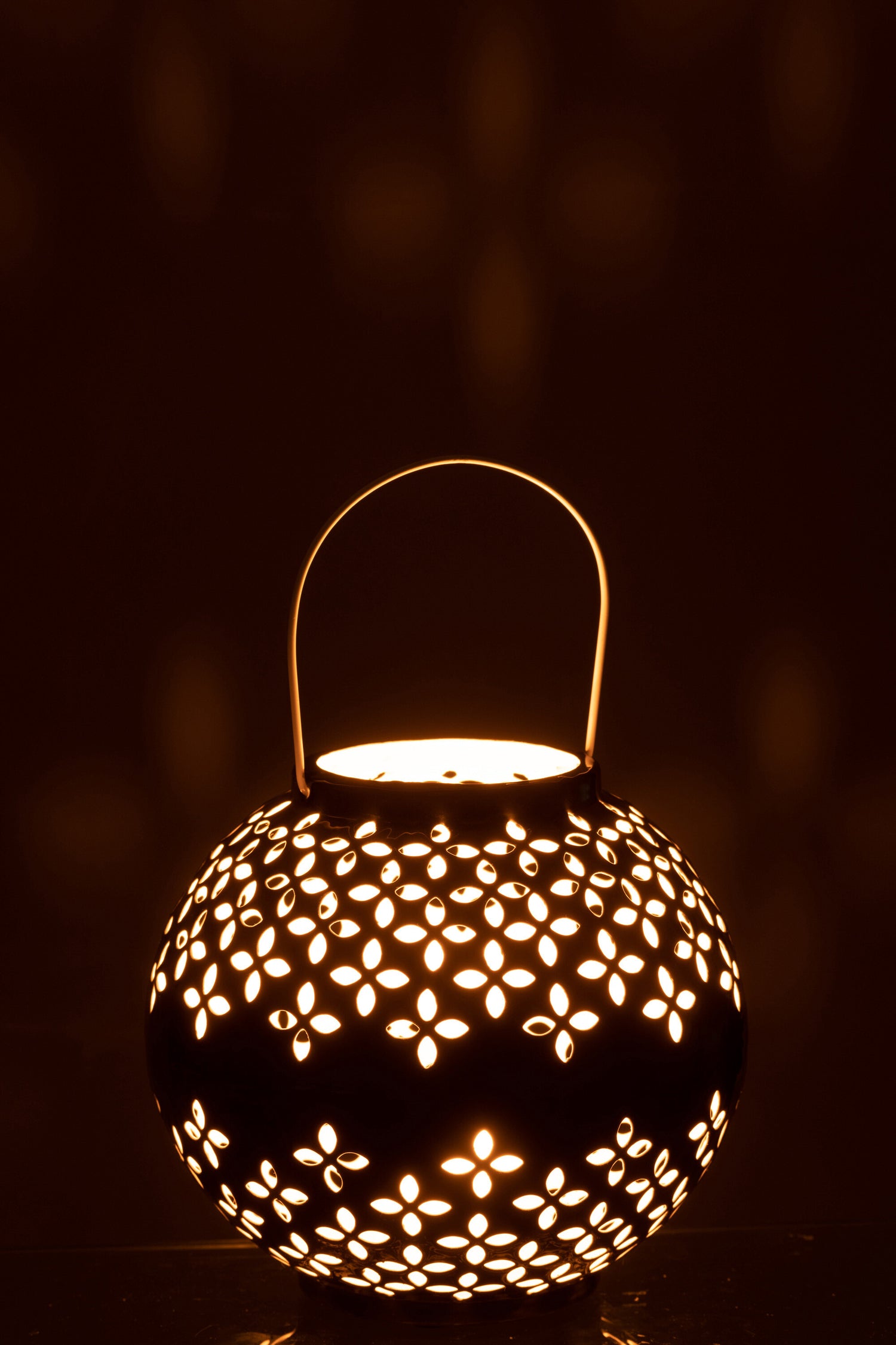 J-Line lantaarn Bol Geperforeerd - ijzer - zwart