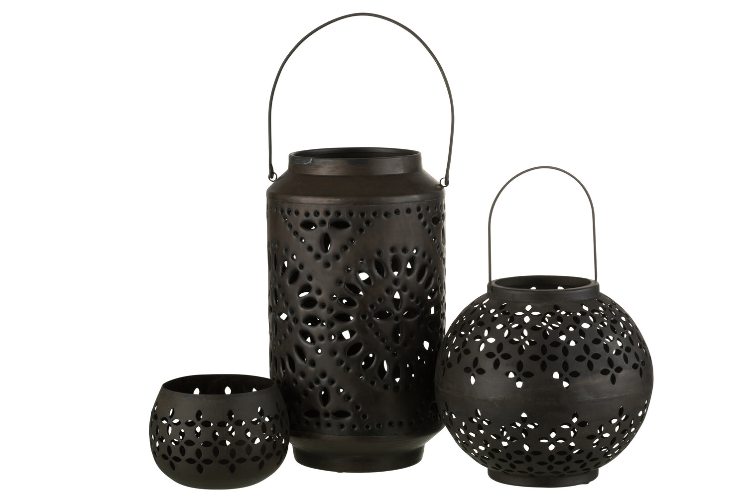 J-Line lantaarn Hoog Geperforeerd - ijzer - zwart