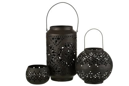 J-Line lantaarn Hoog Geperforeerd - ijzer - zwart