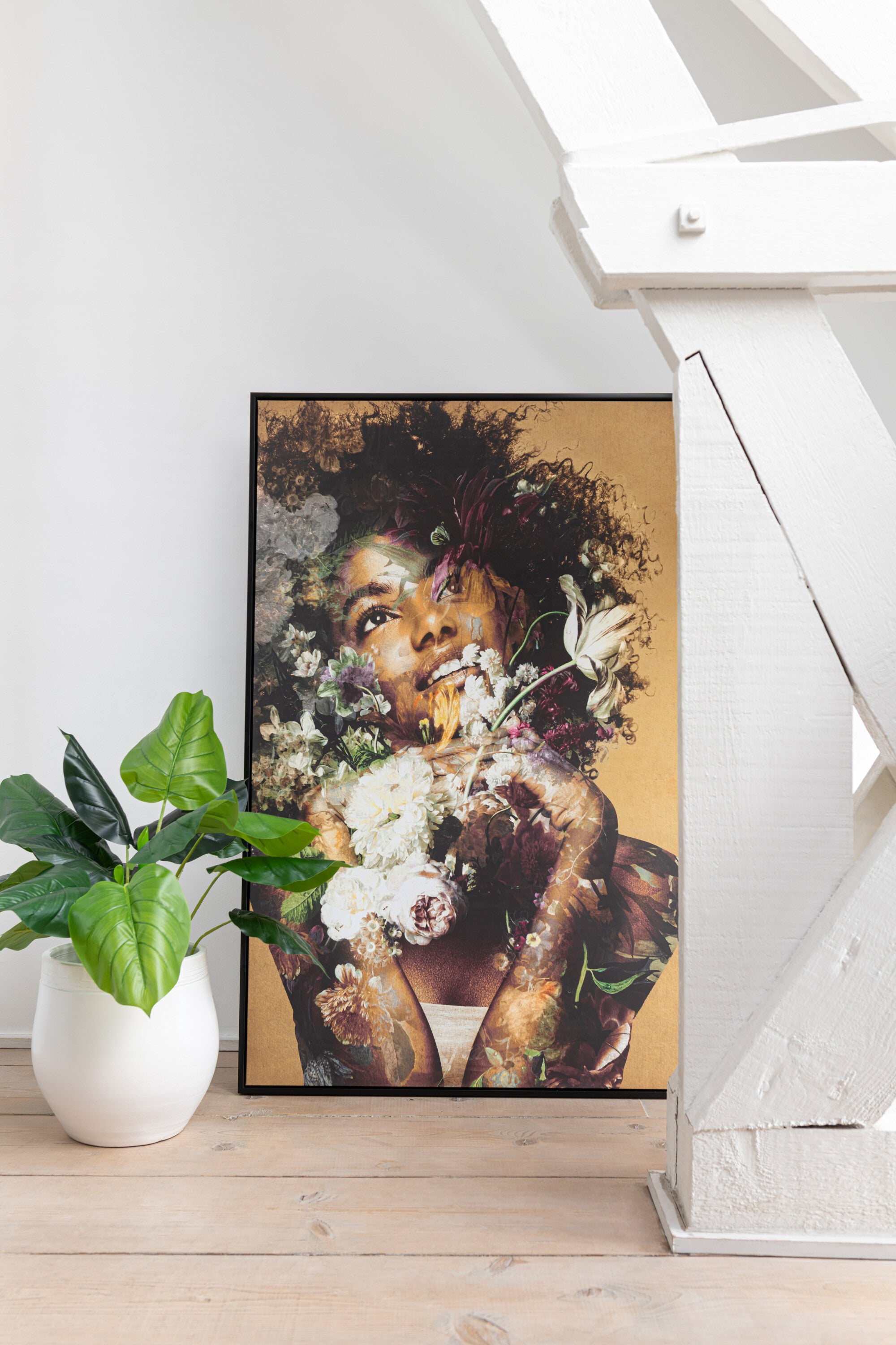 Frame Vrouw Bloemen Canvas/Hout Mix