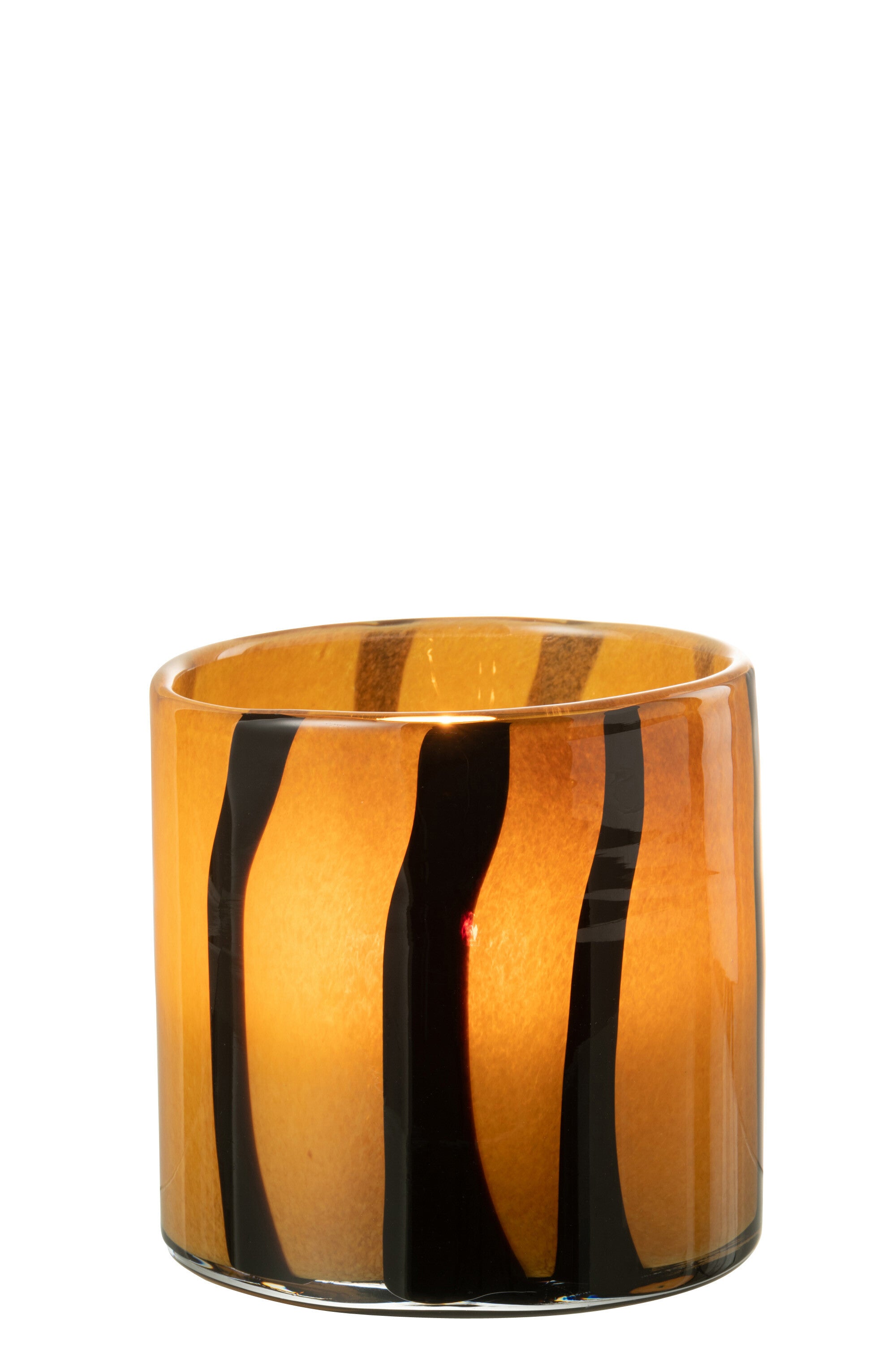 J-Line lantaarn Strepen Safari - glas - zwart/bruin - medium