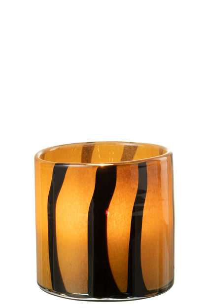 J-Line lantaarn Strepen Safari - glas - zwart/bruin - medium