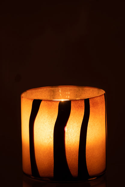 J-Line lantaarn Strepen Safari - glas - zwart/bruin - medium