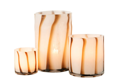 Orkaanstrepen Safari Glas Wit/Bruin Groot