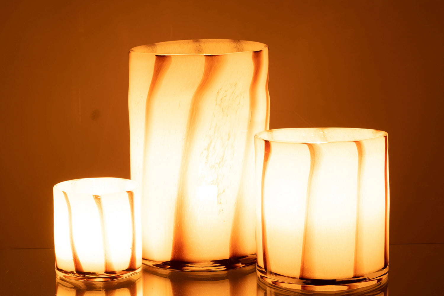 Orkaanstrepen Safari Glas Wit/Bruin Groot