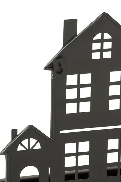 Wanddecoratie/Bloempot Huis Metaal Zwart Klein