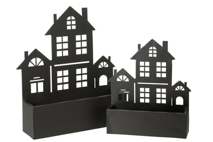 Wanddecoratie/Bloempot Huis Metaal Zwart Groot