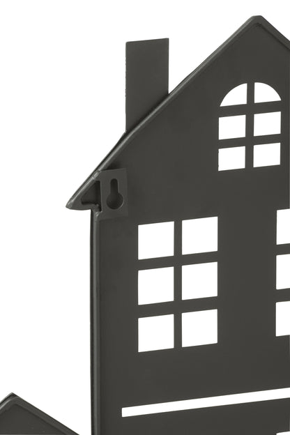 Wanddecoratie/Bloempot Huis Metaal Zwart Groot