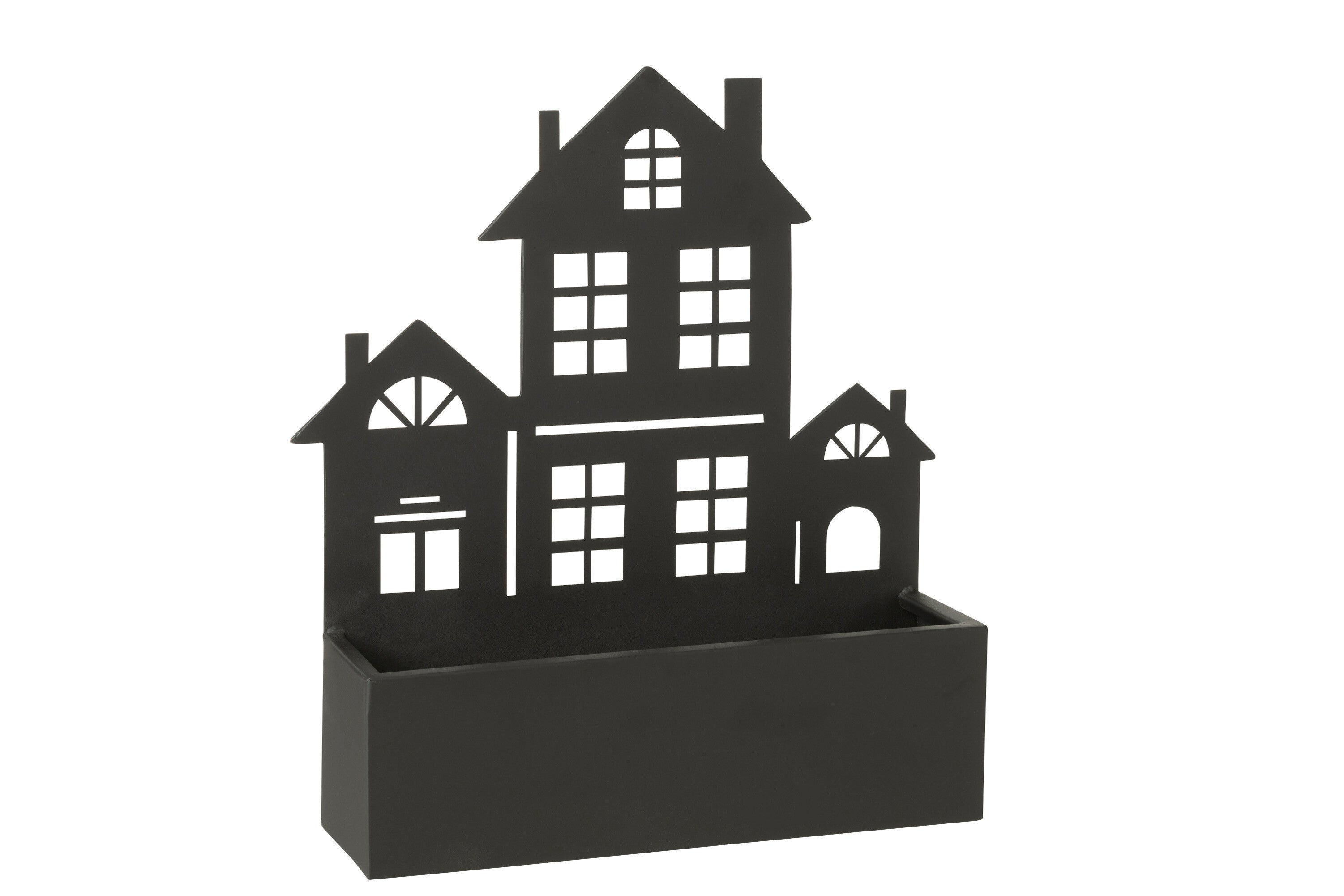 Wanddecoratie/Bloempot Huis Metaal Zwart Groot