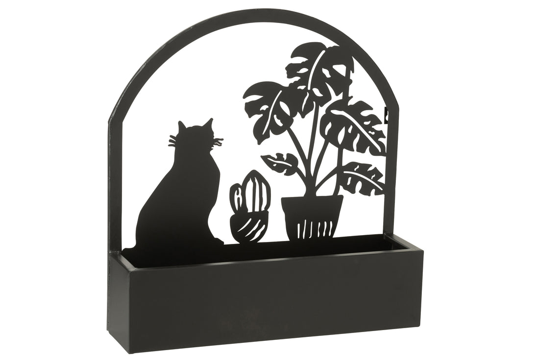 Wanddecoratie/Bloempotten Katten Metaal Zwart