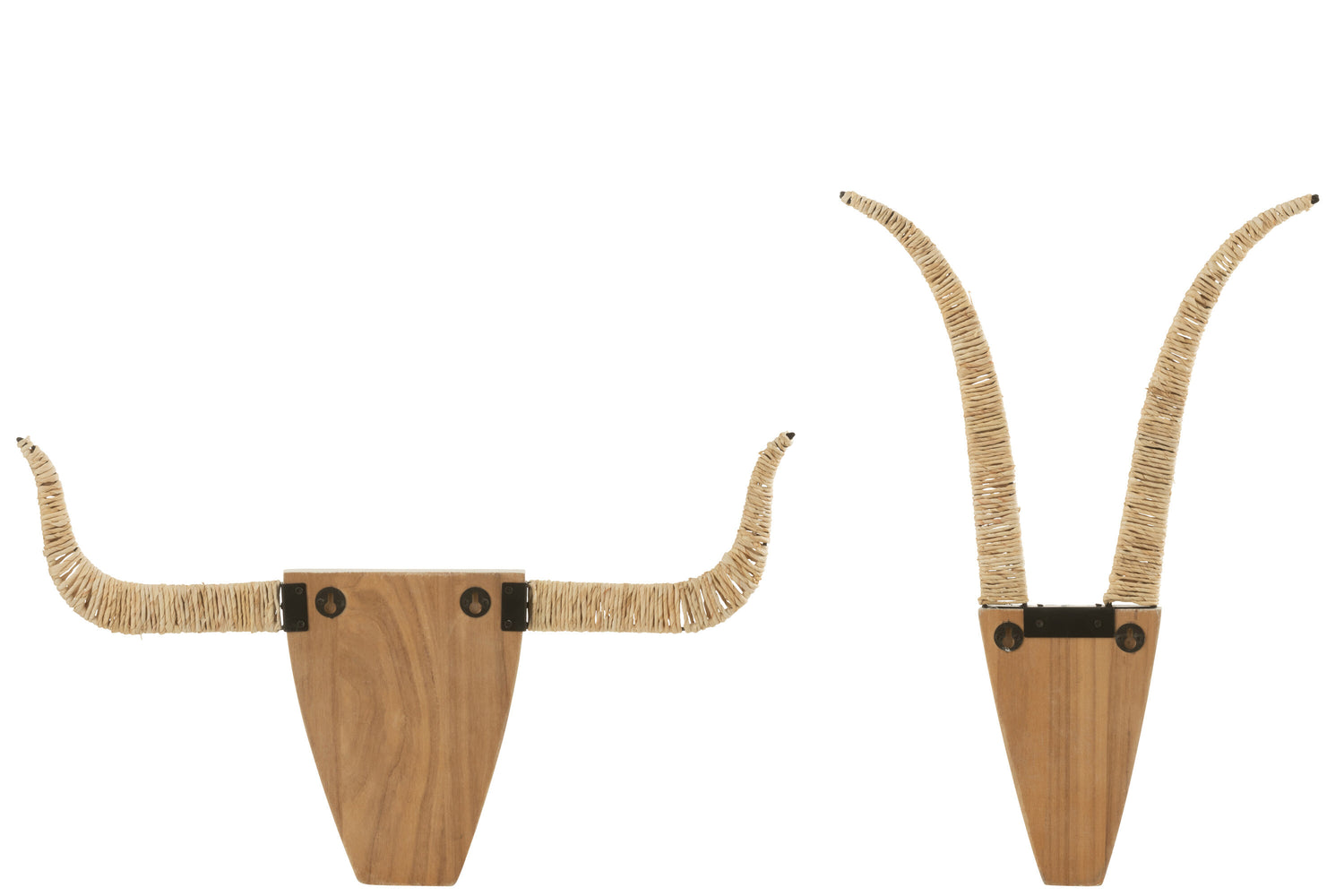 Set van twee wanddecoraties Stier Sparrenhout/Riet Wit/Natuurlijk