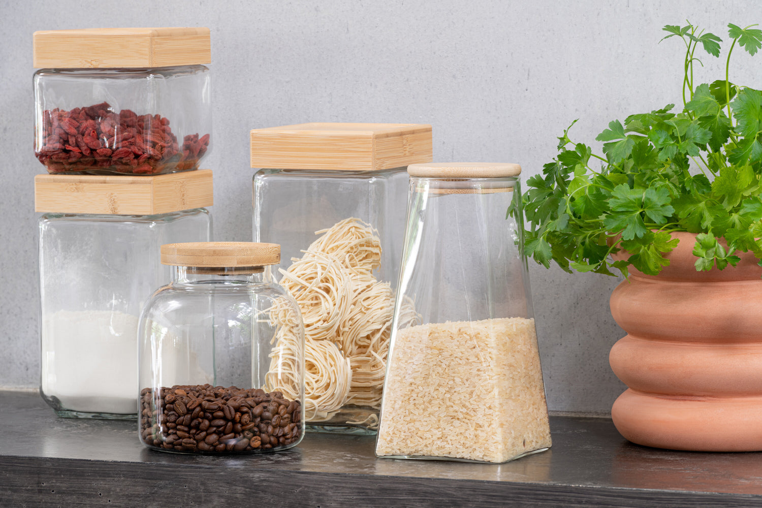 J-Line Pot In Glas Brad Glas/Bamboo Transparant/Naturel Extralarge