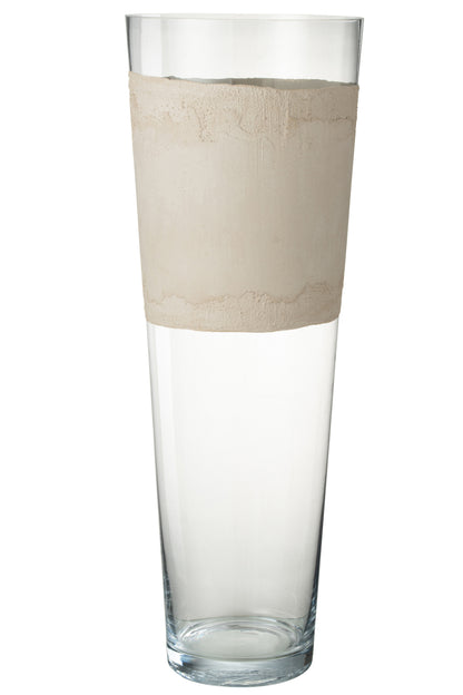 J-Line Vaas Delph Glas Transparant/Beige Extralarge - 70.00 cm hoog