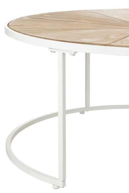 Set van 2 bijzettafels Relax Metaal/Hout Wit/Natuurlijk