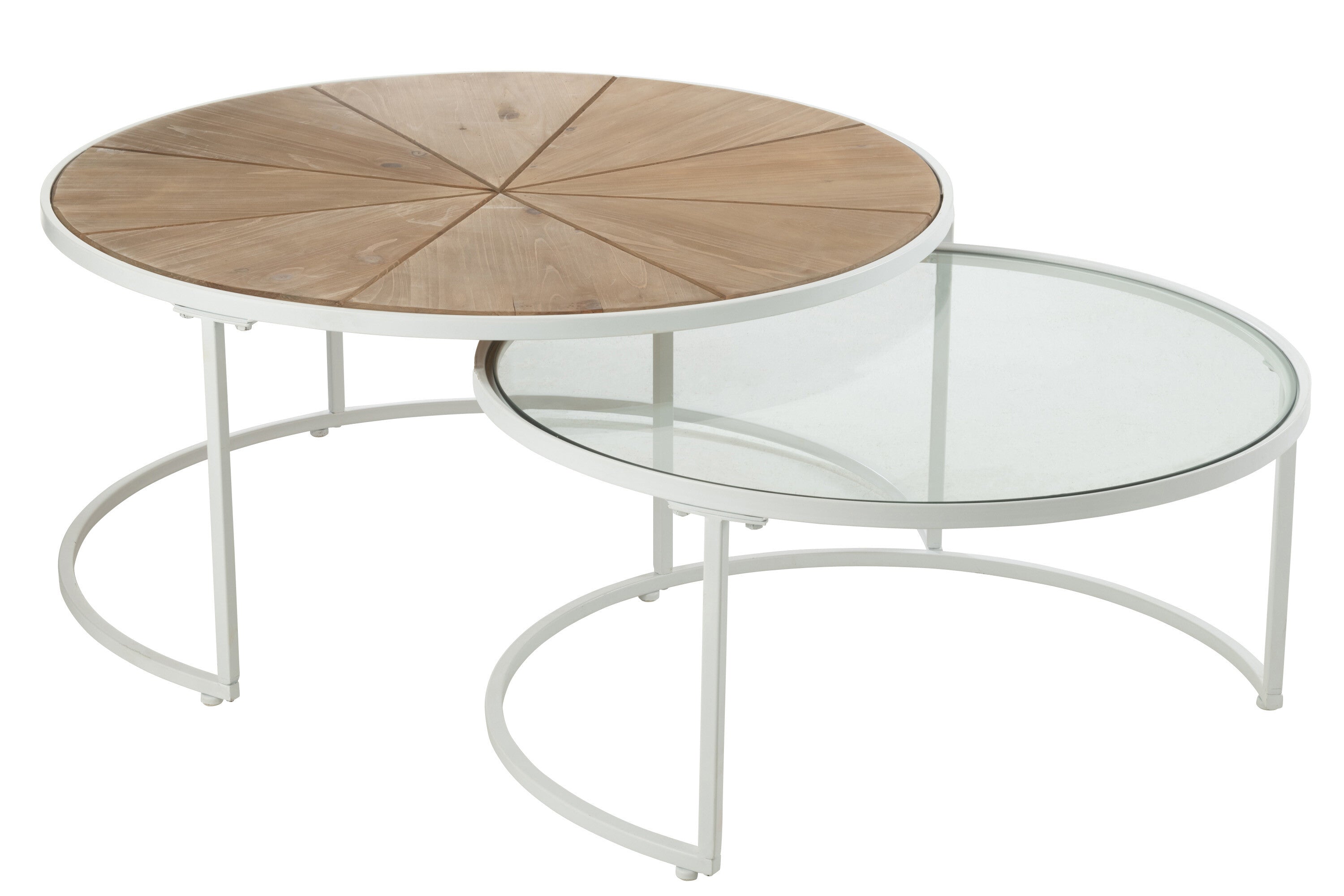 Set van 2 bijzettafels Relax Metaal/Hout Wit/Natuurlijk