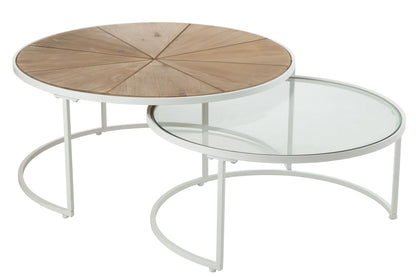 Set van 2 bijzettafels Relax Metaal/Hout Wit/Natuurlijk