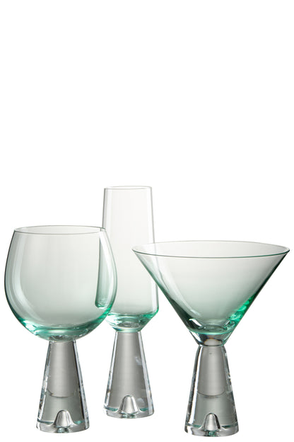 J-Line Lewis cocktailglas - glas - transparant/ azuur - 4x