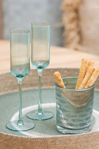J-Line Louise champagneglas - glas - transparant/groen