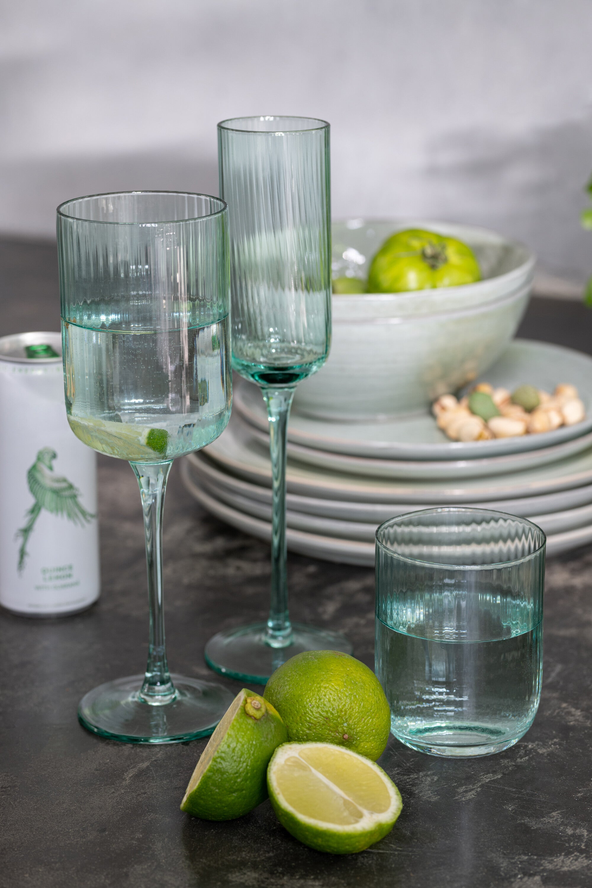 J-Line Louise champagneglas - glas - transparant/groen