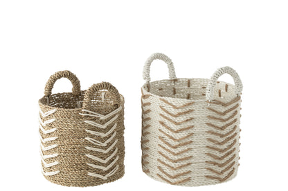 J-Line Set Van Twee Manden Chevron Raffia Wit/Naturel