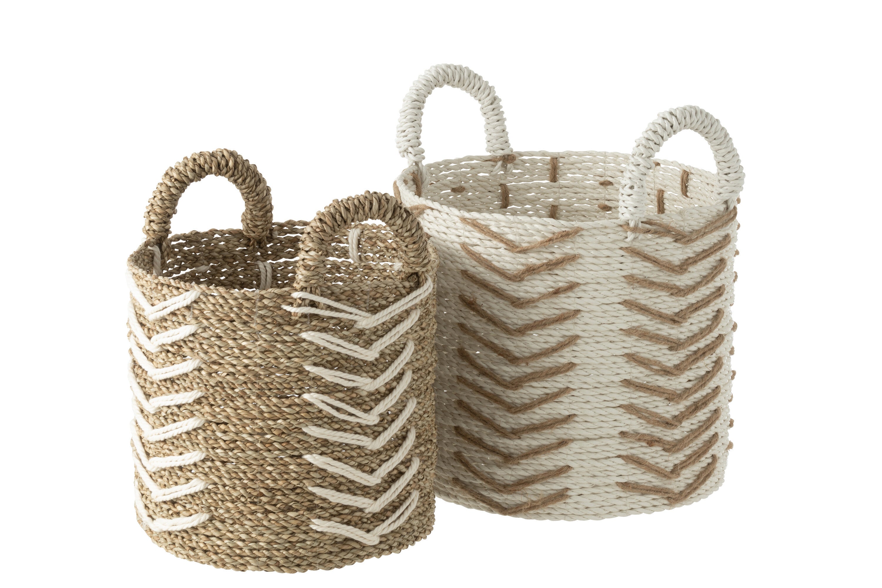 J-Line Set Van Twee Manden Chevron Raffia Wit/Naturel