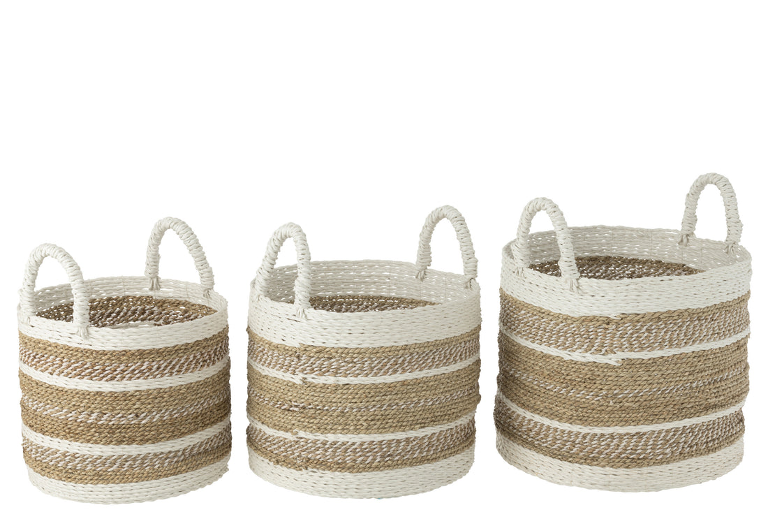 J-Line Set Van Drie Manden Caro Raffia Wit/Naturel