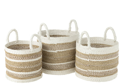 J-Line Set Van Drie Manden Caro Raffia Wit/Naturel