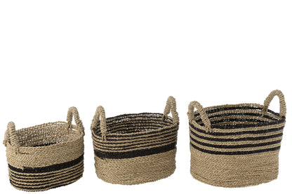 J-Line Set Van Drie Manden Aline Raffia Zwart/Naturel