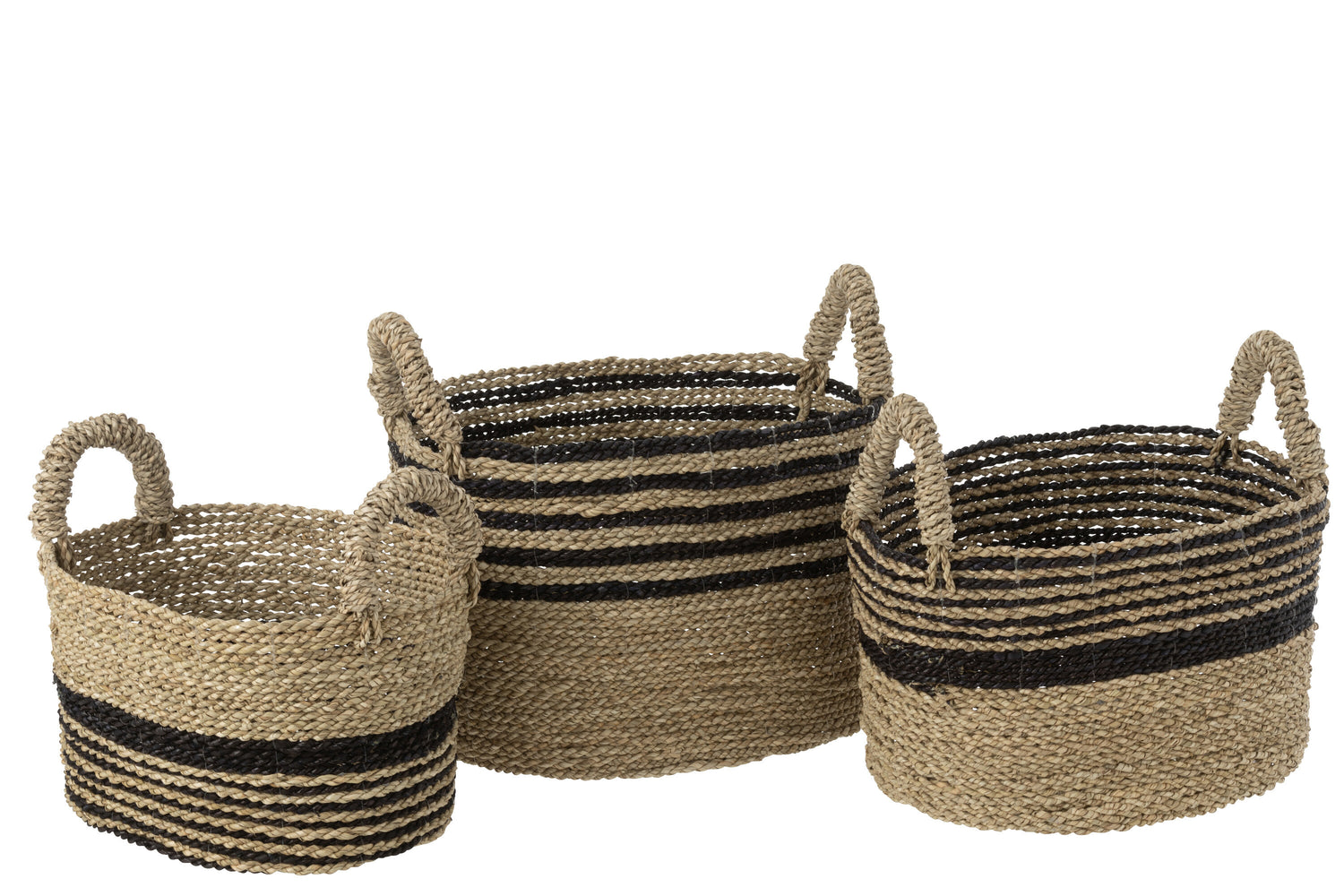 J-Line Set Van Drie Manden Aline Raffia Zwart/Naturel