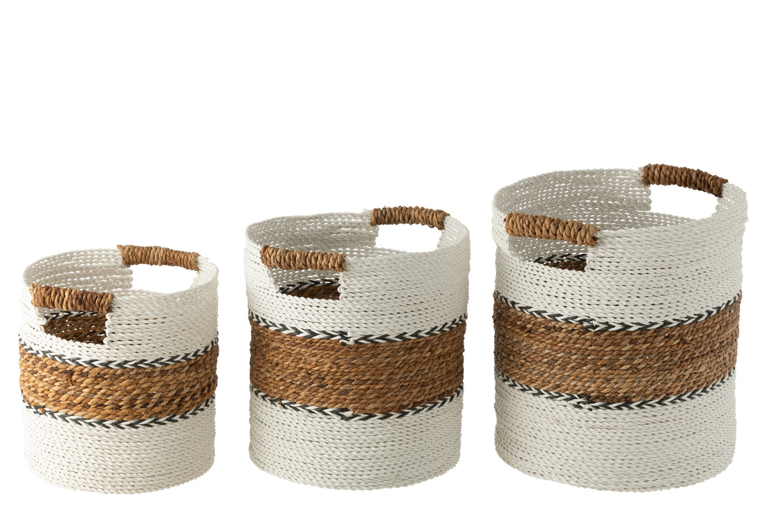 J-Line Set Van Drie Manden Laura Raffia Wit/Naturel