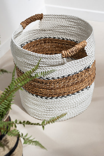 J-Line Set Van Drie Manden Laura Raffia Wit/Naturel