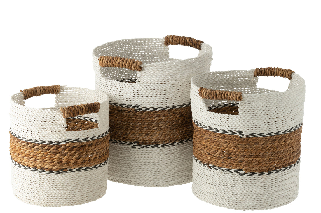 J-Line Set Van Drie Manden Laura Raffia Wit/Naturel