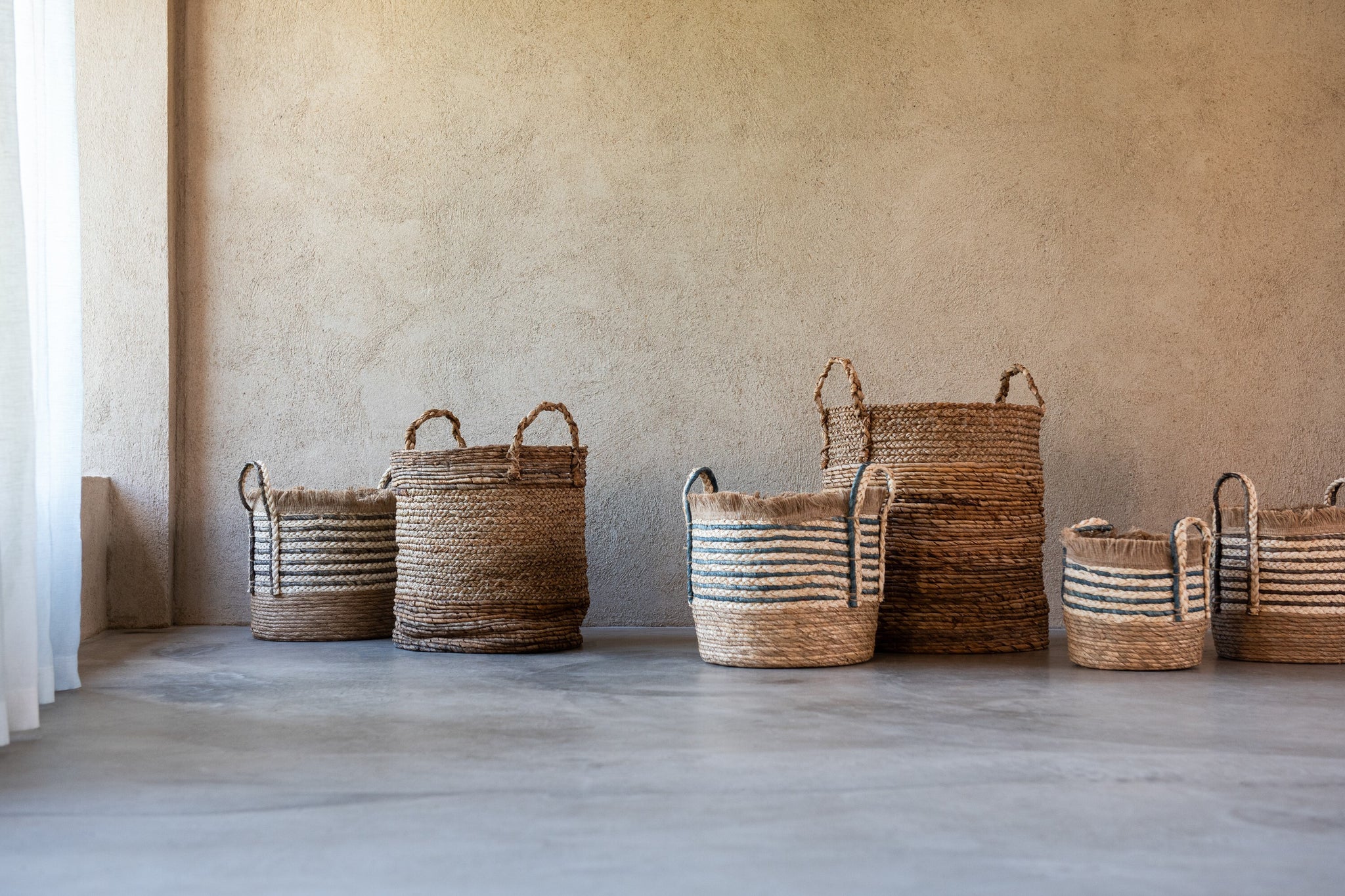 J-Line Set Van Drie Manden Lucie Raffia Naturel