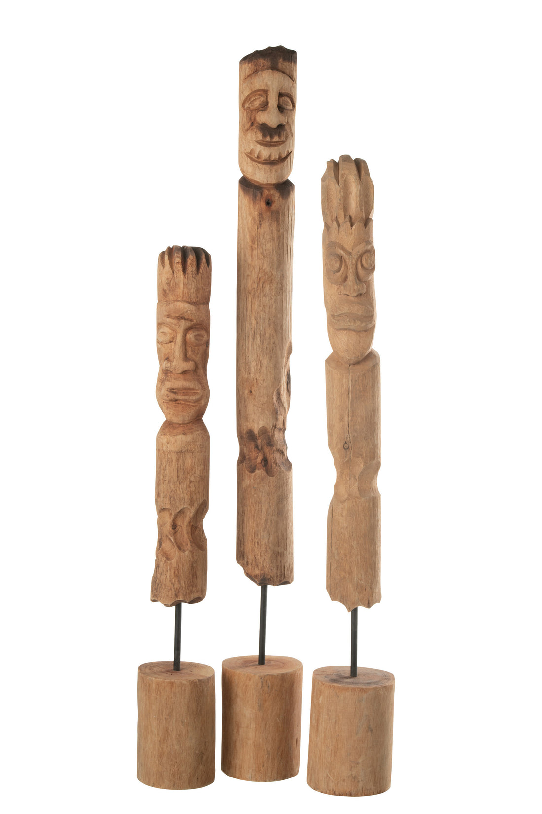 J-Line Set Van 3 Figuren Op Voet Totem Hout Naturel