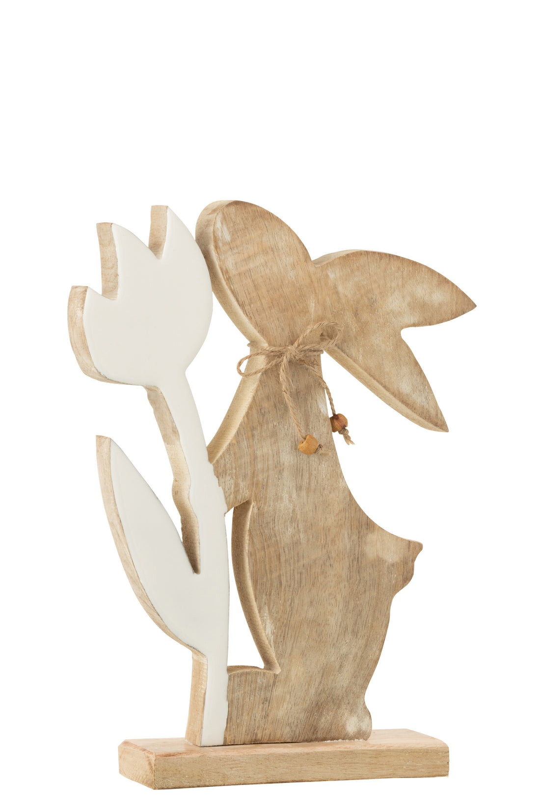 J-Line Konijn Met Bloem Hout Wit Large