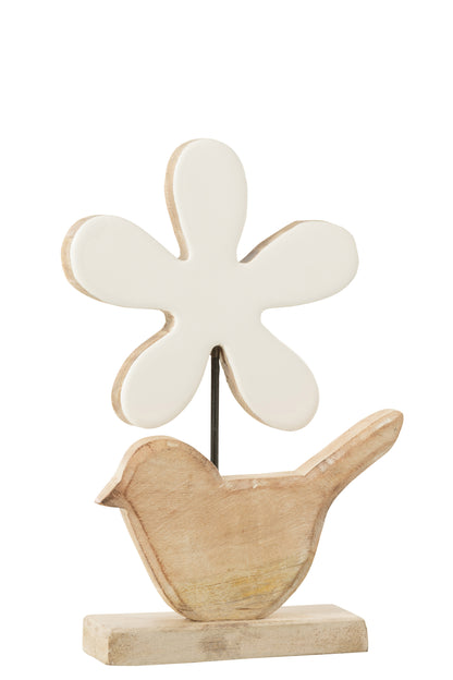 Vogel met bloem hout wit groot