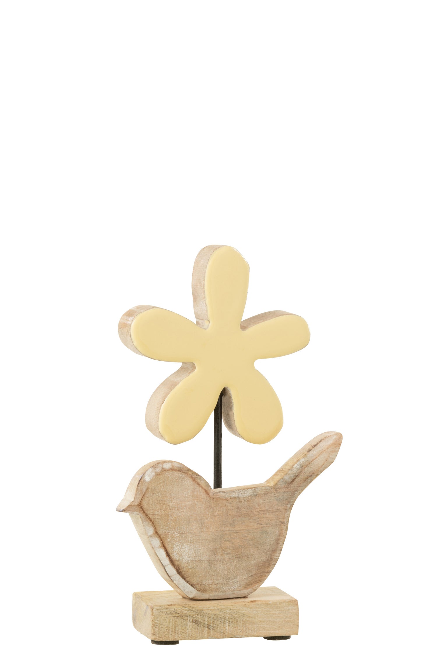 Vogel met bloem hout geel klein